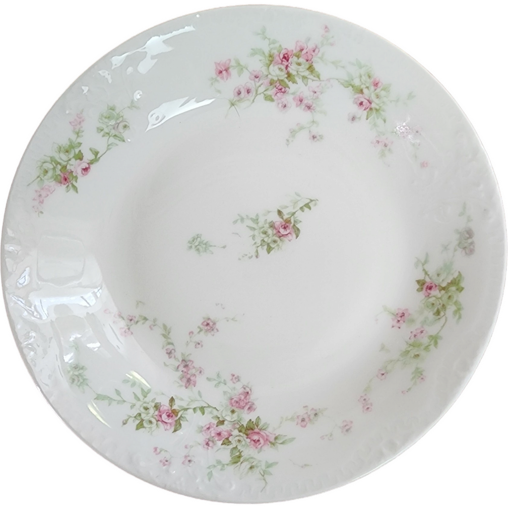 7"Haviland Limoges Schleiger Theo Smooth Off White Pink Roses Coupe Soup Bowl France