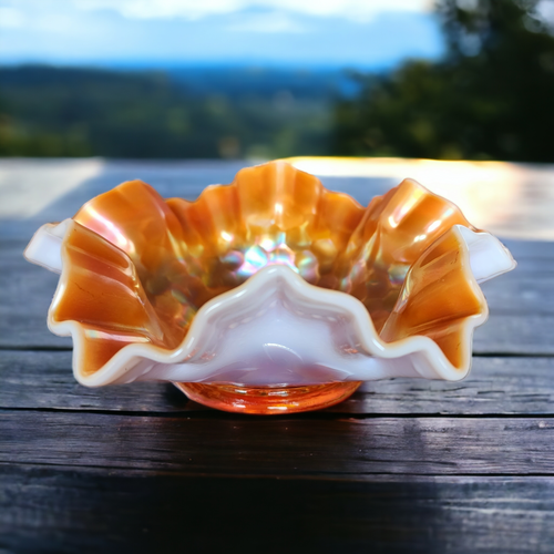 7" Dugan Marigold Carnival Glass Round Double Crimped Bowl