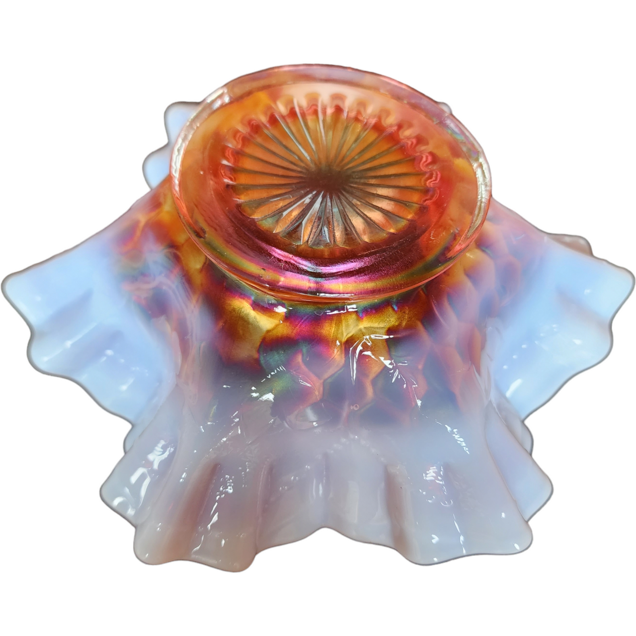 7" Dugan Marigold Carnival Glass Round Double Crimped Bowl