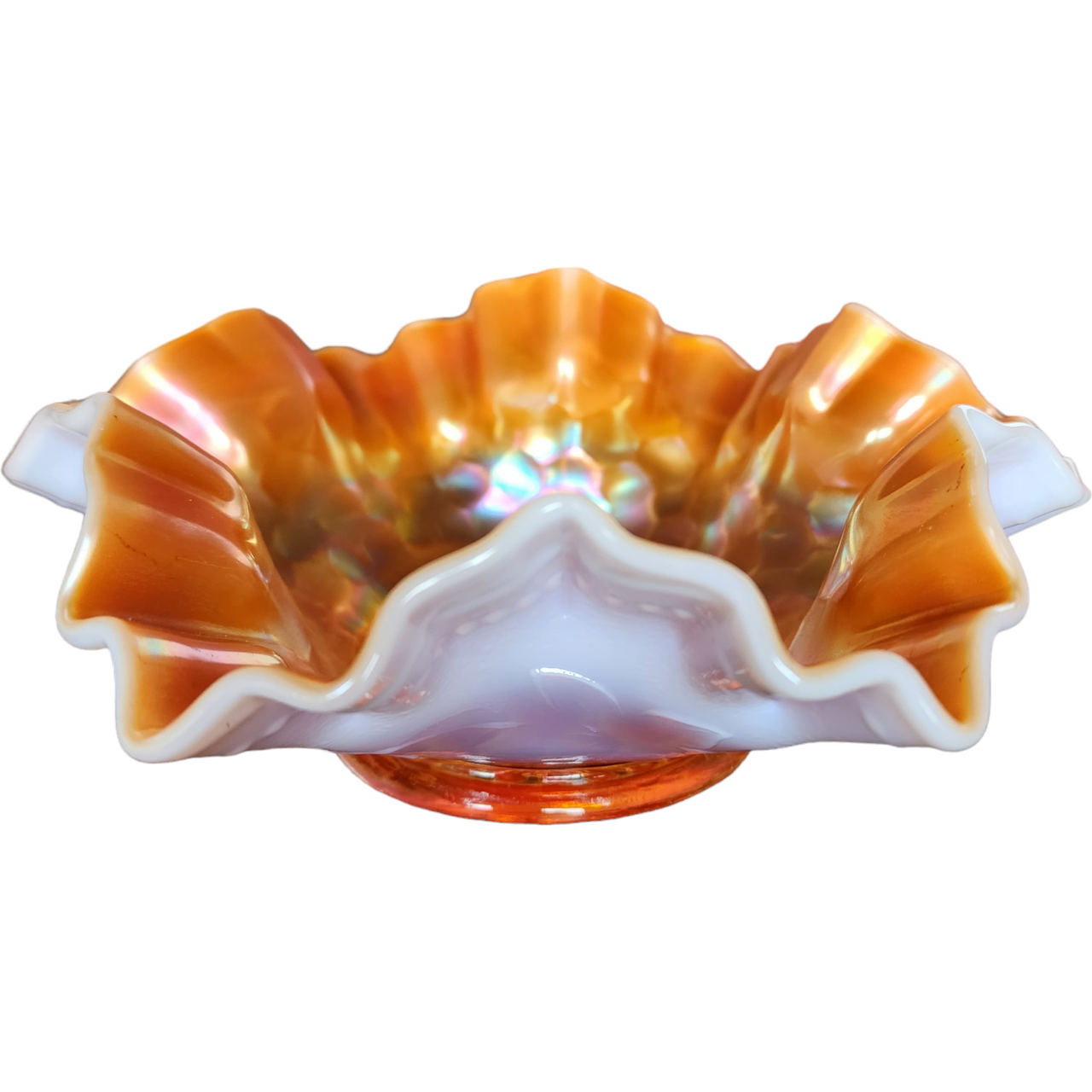 7" Dugan Marigold Carnival Glass Round Double Crimped Bowl