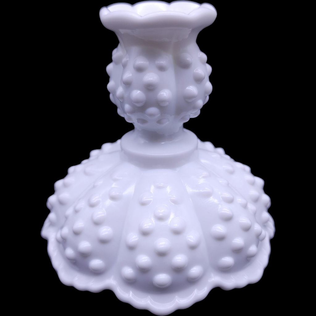 7" Fenton Hobnail Milk Glass Single Light Candlestick