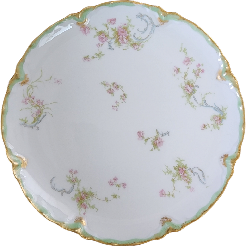 7" Haviland Limoges Schleiger Green Band, Pink Roses Salad Plate