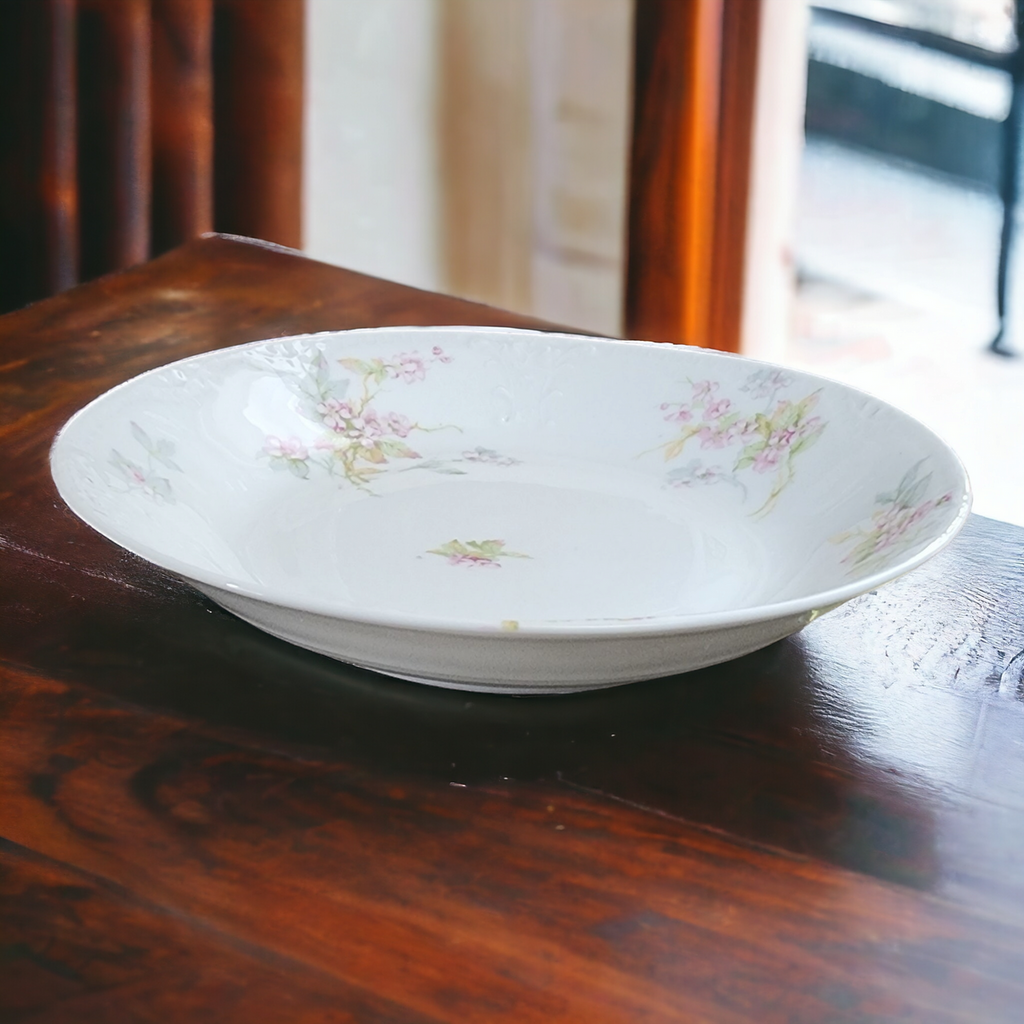 7" Haviland Limoges Schleiger Pink & Lavender Flowers France Coupe Soup Bowl