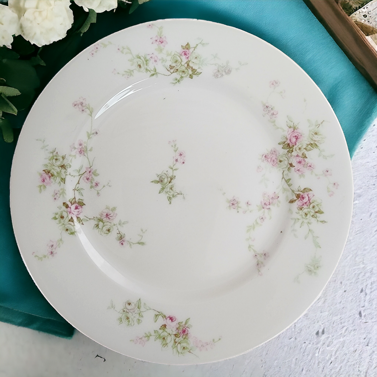 7" Haviland Limoges Theo Smooth Off White Pink Roses Salad Plate France