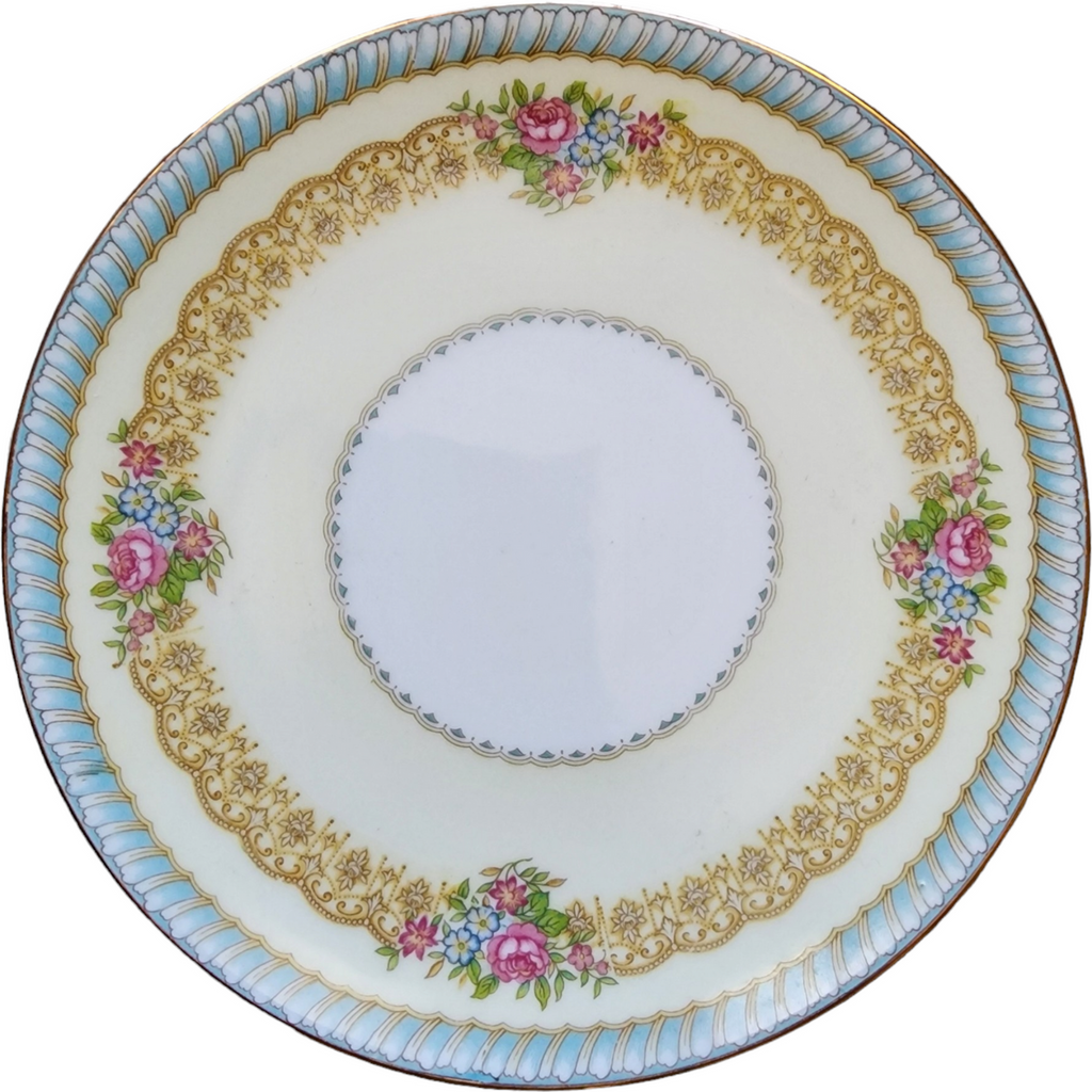 7" Noritake Juno Blue & Tan Band Flowers Tan Scrolls Salad Plate Japan