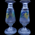 7" Pair Victorian Pontil Mark Bristol Hand Painted Botanical Motifs Vase