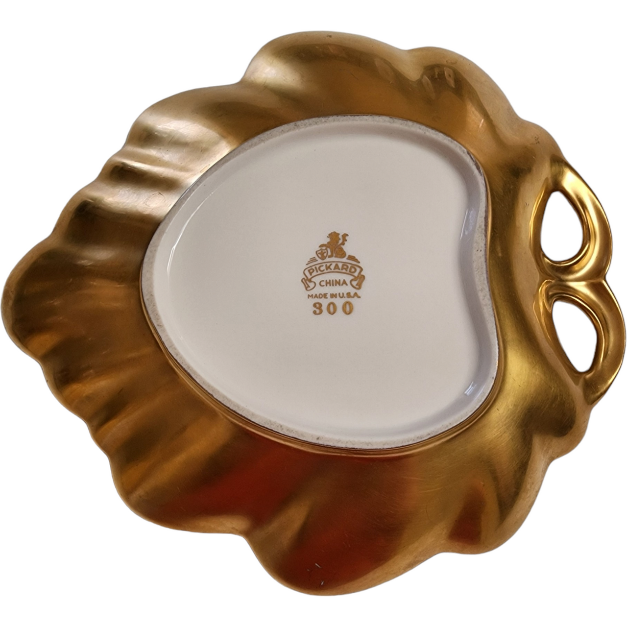 7" Pickard Rose and Daisy All Over Gold Encrusted Leaf Dish