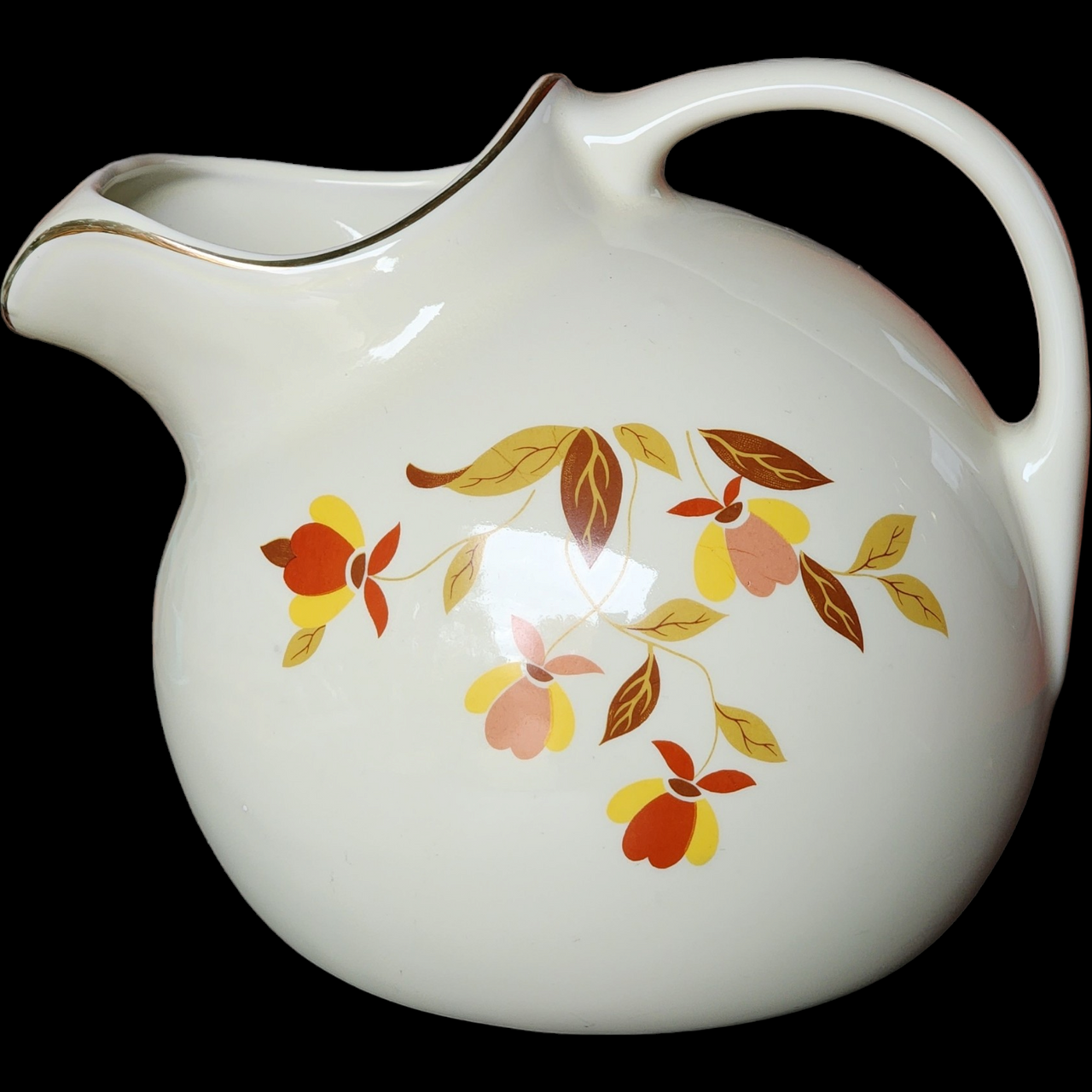 80 Oz Hall Autumn Leaf Orange Yellow Flowers Brown & Tan Leaves Ball Jug with Ice Lip