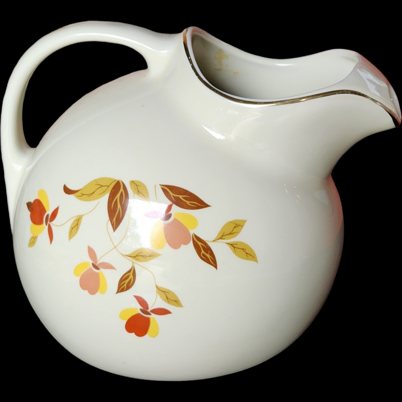 80 Oz Hall Autumn Leaf Orange Yellow Flowers Brown & Tan Leaves Ball Jug with Ice Lip