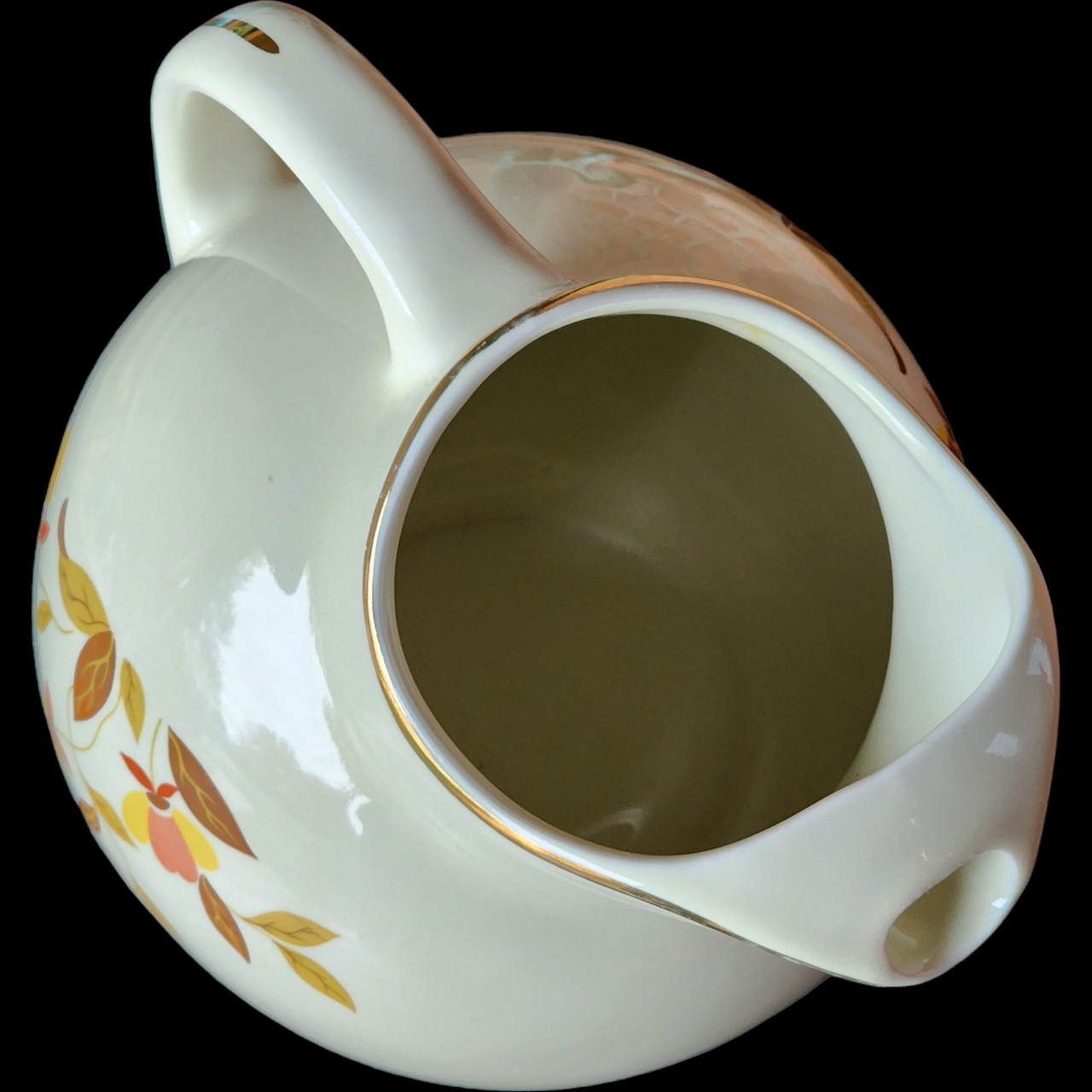 80 Oz Hall Autumn Leaf Orange Yellow Flowers Brown & Tan Leaves Ball Jug with Ice Lip
