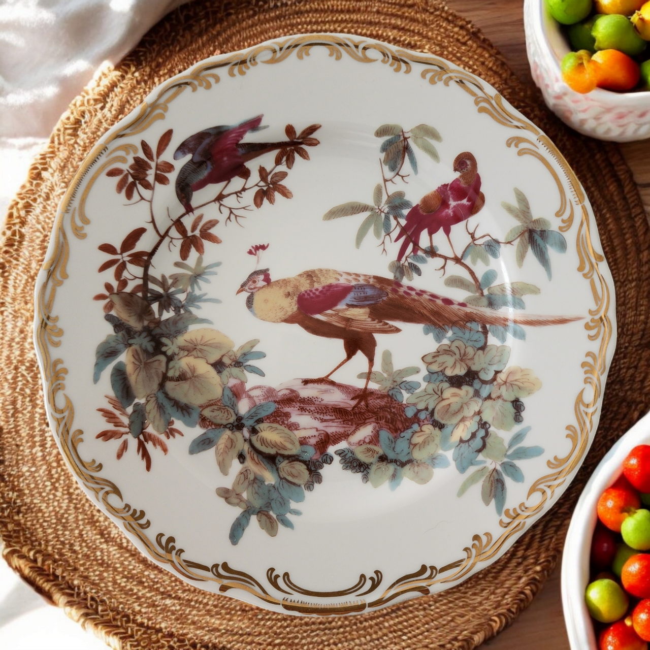 8" Andrea by Sadek Multicolor Exotic Birds Gold Scrolls Salad Dessert Plate