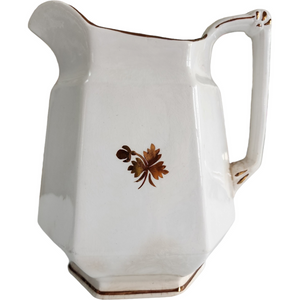 8" Anthony Shaw Tea Leaf Copper Band White Ironstone Pitcher Jug