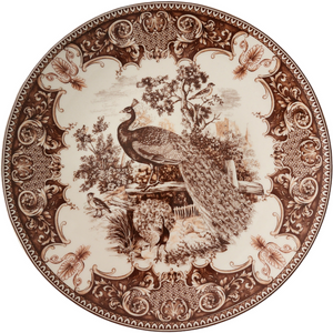 8" Antiche Riproduzioni Italian Brown Transferware Peacock Stoneware Plate