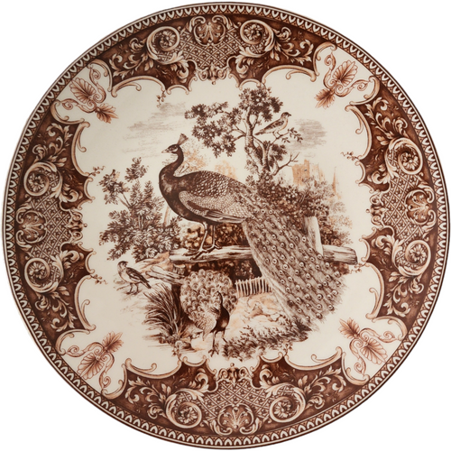 8" Antiche Riproduzioni Italian Brown Transferware Peacock Stoneware Plate