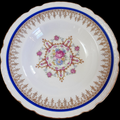 8" Embassy Vitrified China American Floral Center Cobalt Blue Band Gold Filigree Rim Soup Bowl