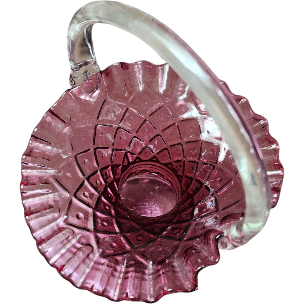 8" Fenton Art Glass Diamond Lace Cranberry Basket