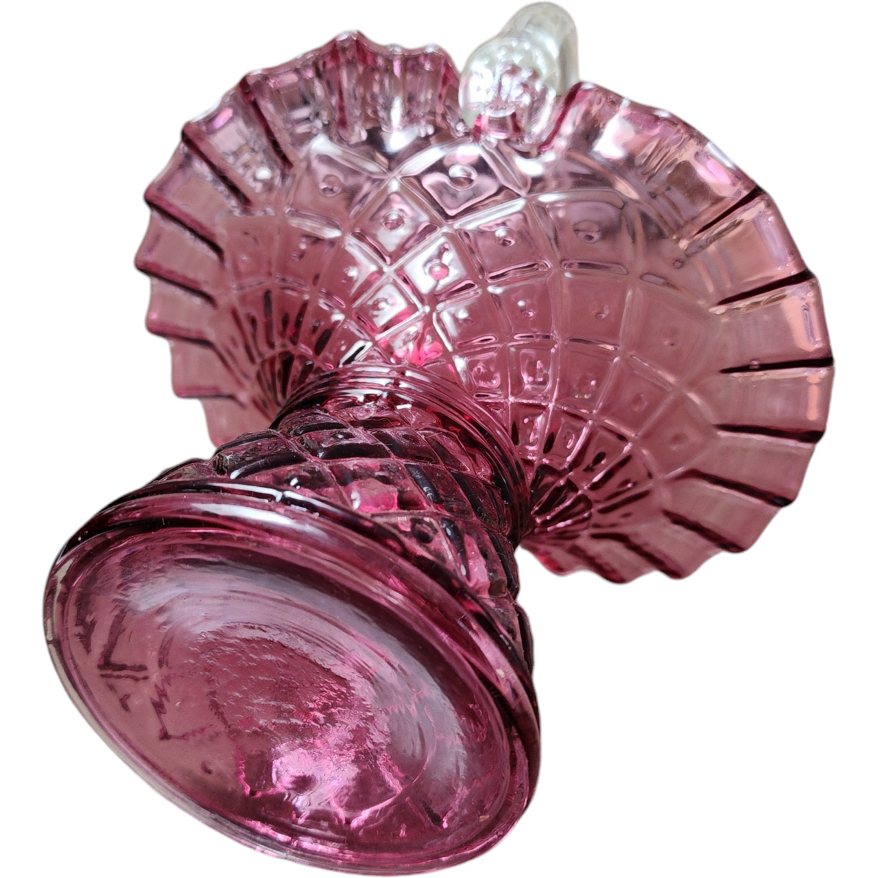 8" Fenton Art Glass Diamond Lace Cranberry Basket