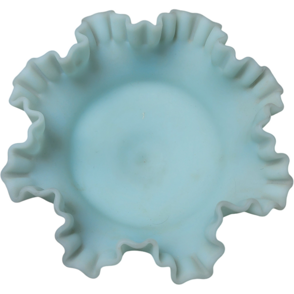 8" Fenton Blue Roses on Blue Satin Milkglass Round Compote
