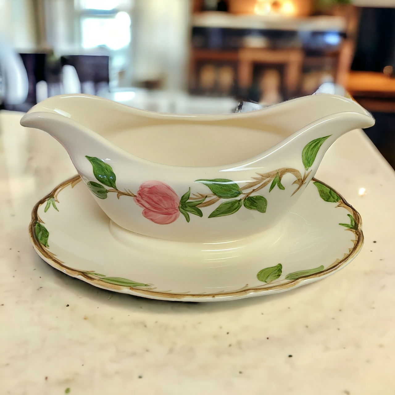 8" Franciscan Desert Rose Gravy Boat with Attached Underplate USA Backstamp