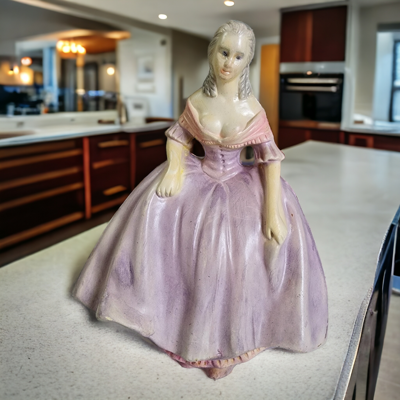 8" Holland Mold Ceramic Girl Wearing Pale Violet Dress Figurine