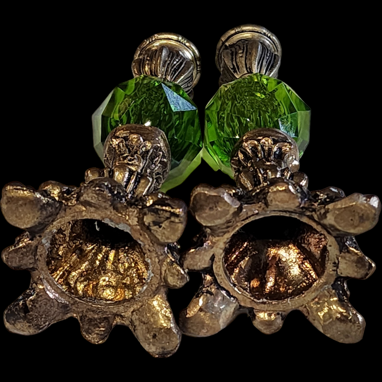 8"Cornell Hollywood Regency Emerald Green Candlestick Holders Pair