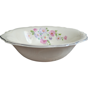 8" Homer Laughlin Fluffy Virginia  Rose Pink & White Flowers Round Vegetable Bowl