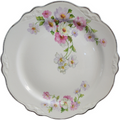 8" Homer Laughlin Fluffy Virginia Rose Platinum Trim Pink & White Flowers Salad Plate
