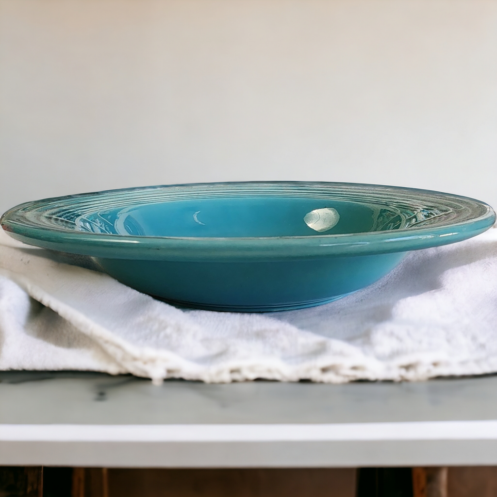 8" Homer Laughlin Kitchen Kraft Fiesta Turquoise Rim Soup Bowl