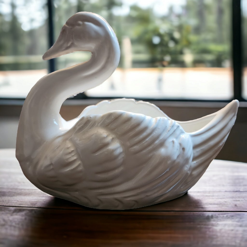 8" Vintage Large Porcelain Swan Planter