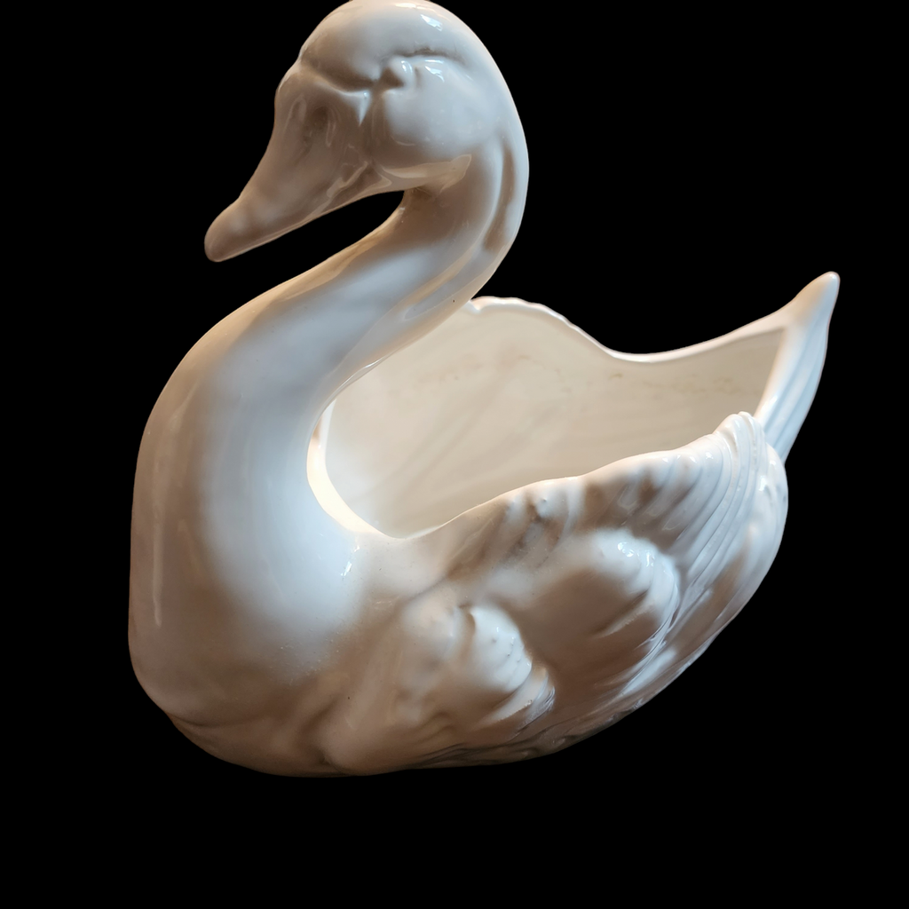 8" Vintage Large Porcelain Swan Planter