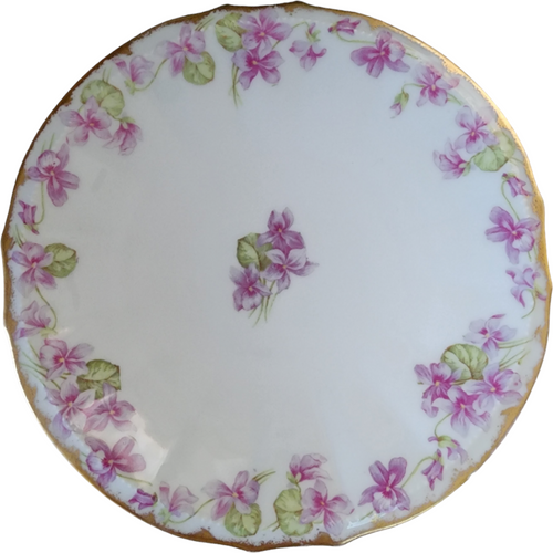 8" Limoges Elite Hand Painted Purple Violets Gold Trim Plate France
