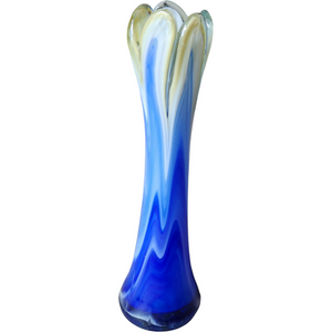 8" Murano Crystal Art Glass Blue Fade Stretched Hand Blown Bud Vase