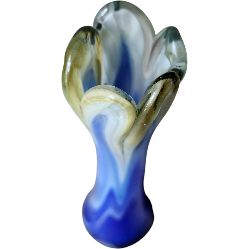 8" Murano Crystal Art Glass Blue Fade Stretched Hand Blown Bud Vase