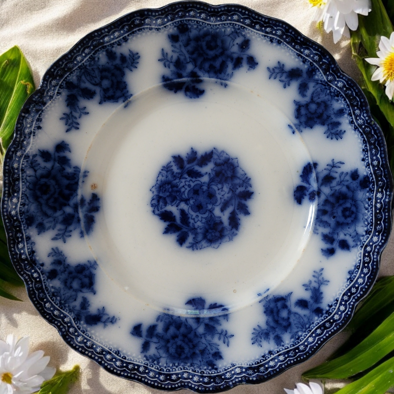 8" New Wharf Waldorf Flow Blue Fan Embossed Edge Salad Plate