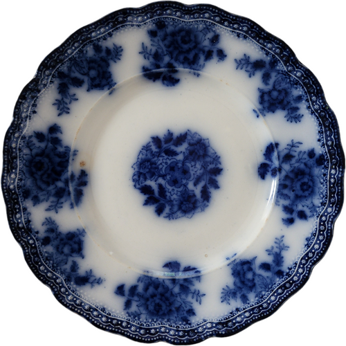 8" New Wharf Waldorf Flow Blue Fan Embossed Edge Salad Plate