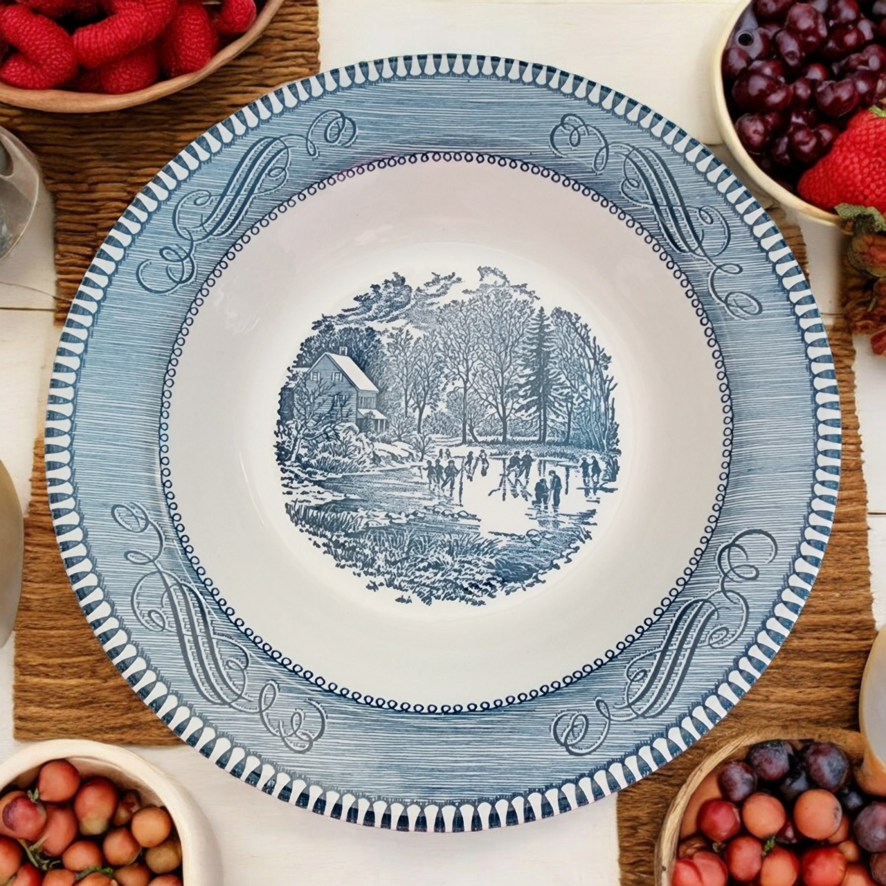 8" Royal USA Currier and Ives Blue Rim Soup Bowl