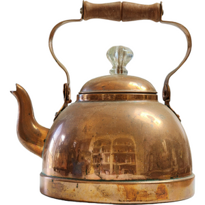 8" Tagus Copper Brass Tea Pot Kettle Wood Handle Portugal