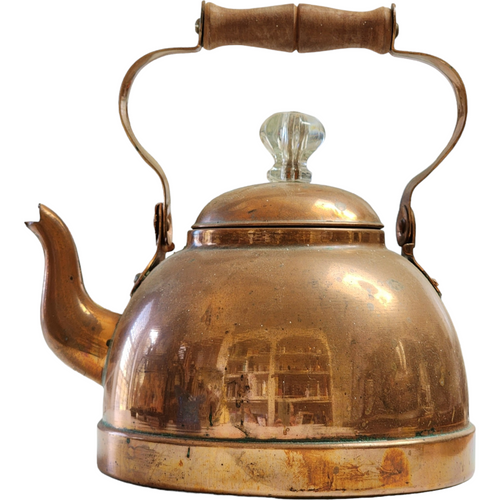 8" Tagus Copper Brass Tea Pot Kettle Wood Handle Portugal