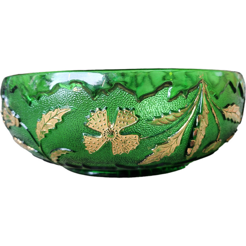8" US Glass Delaware Emerald Gold Accent Cupped Bowl