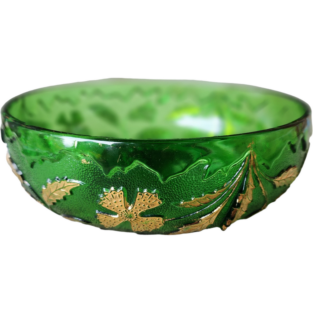 8" US Glass Delaware Emerald Gold Accent Cupped Bowl
