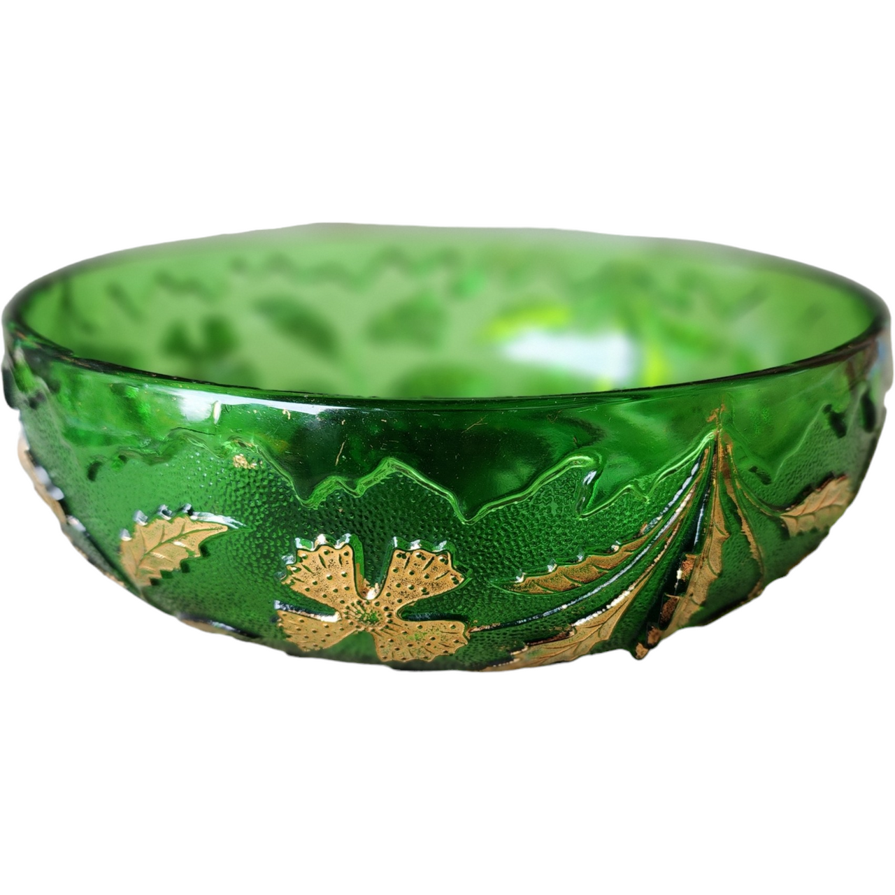 8" US Glass Delaware Emerald Gold Accent Cupped Bowl