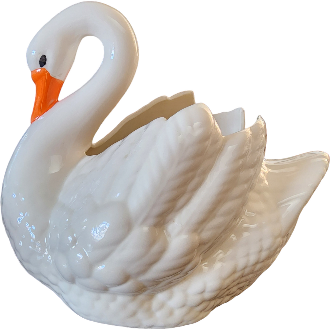 8" Vintage Large White Porcelain Swan Planter Vase Bowl
