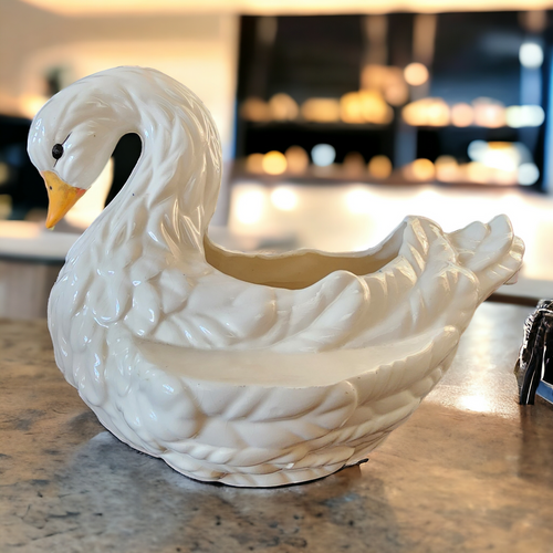 7" Vintage Large White Porcelain Swan Planter Vase Bowl