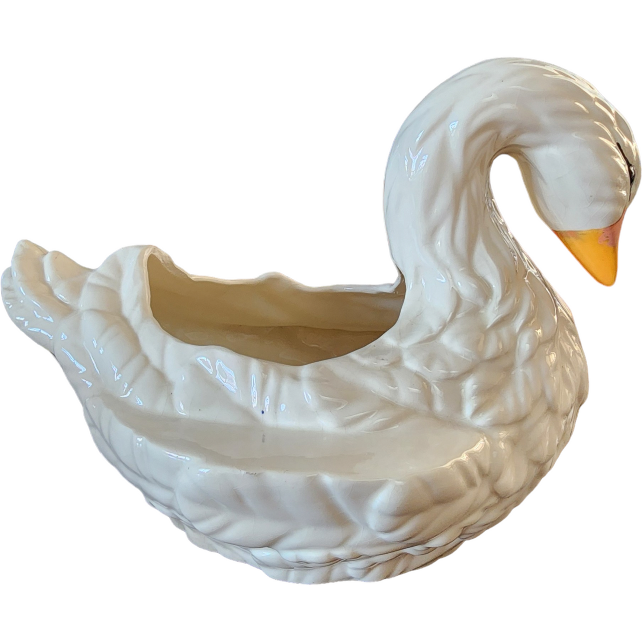 7" Vintage Large White Porcelain Swan Planter Vase Bowl