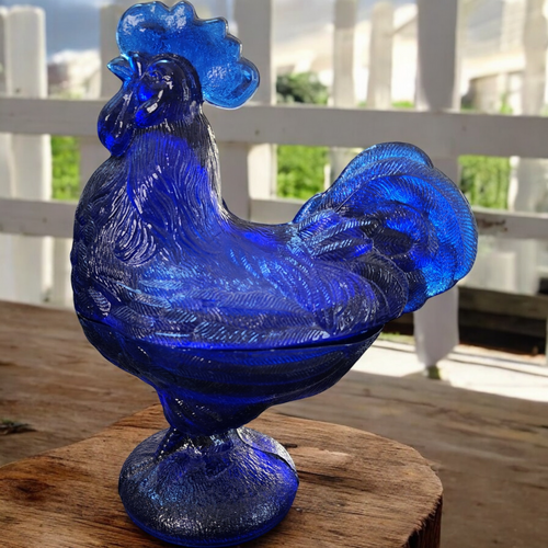 8" Westmoreland Cobalt Blue Standing Rooster with Lid Figurine Candy Dish