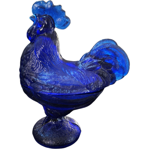8" Westmoreland Cobalt Blue Standing Rooster with Lid Figurine Candy Dish