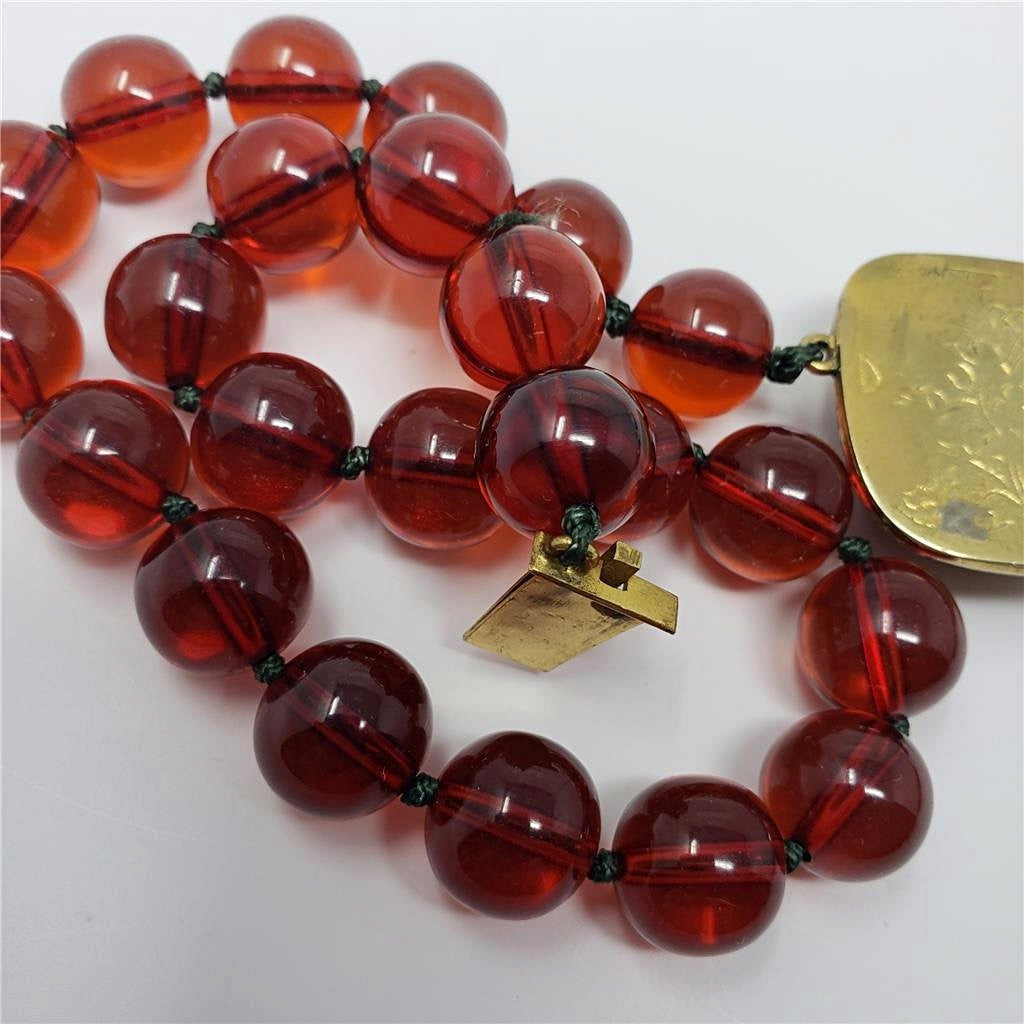 Vintage Art Deco Cherry Amber Colored Bakelite Choker Necklace with Carnelian Clasp