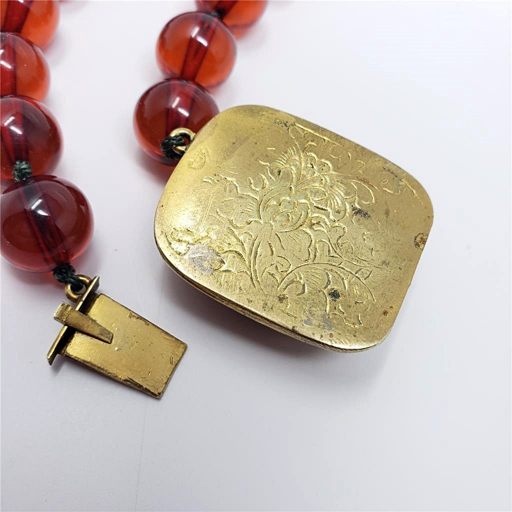 Vintage Art Deco Cherry Amber Colored Bakelite Choker Necklace with Carnelian Clasp