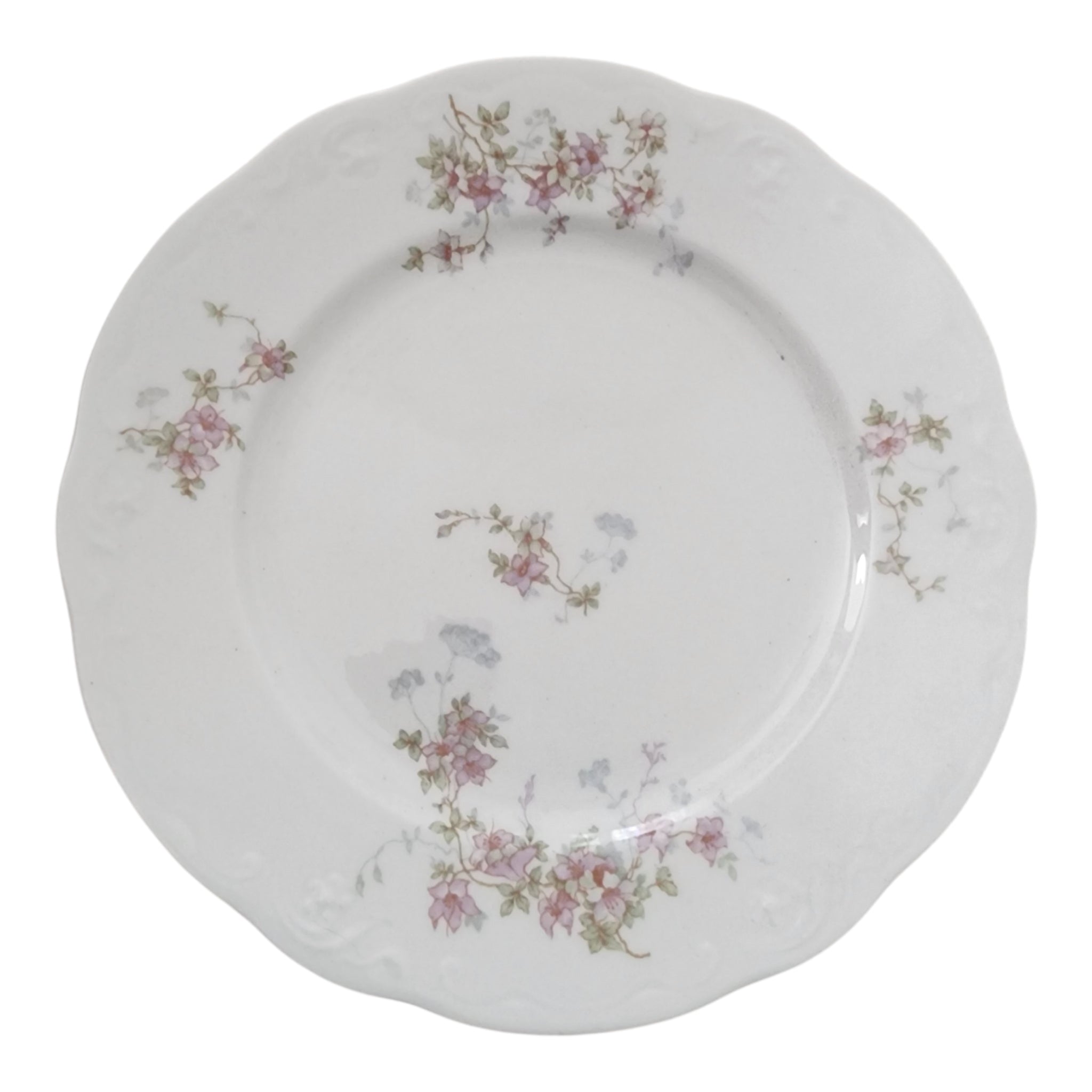 9" Syracuse China Purple Floral Sprigs & Embossed Rim Luncheon Plate