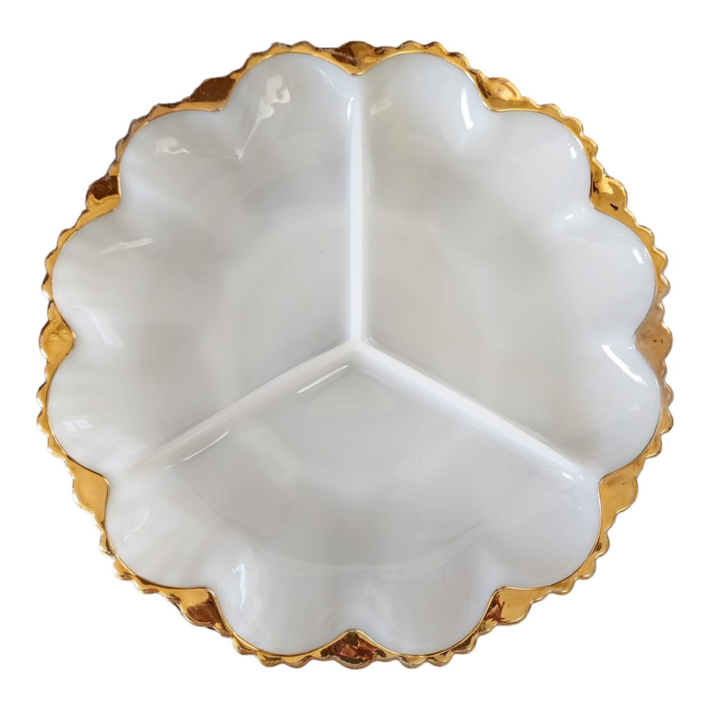 9" Anchor Hocking Swirl Golden Anniversary 3 Part Round Relish Dish